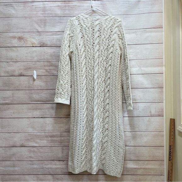 WHITE + WARREN MAXI LENGTH CABLE KNIT SWEATER IN CREAM - Picture 4 of 6